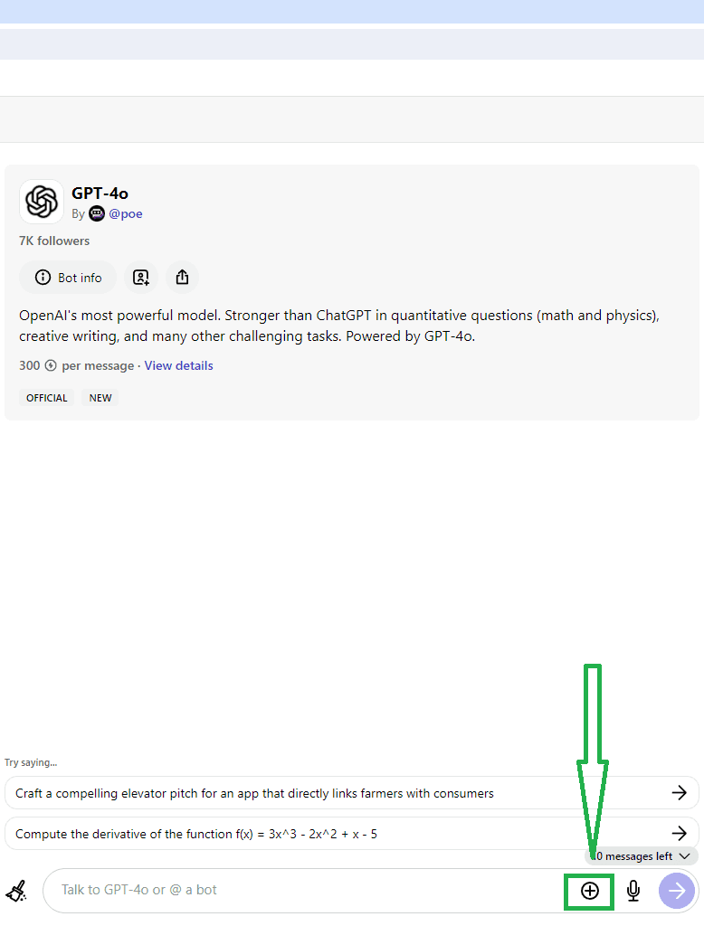 Chat window with paperclip button circled - GPT-4o tunisia